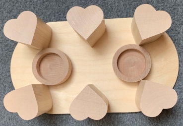 Tee- oder Plattenwärmer aus Holz, mit Rechaudkerzen, Herz